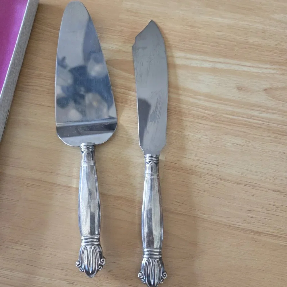 Antique Weidlich Jenny Lind Pattern Stainless 1938 Cake Knife & Server w/Box